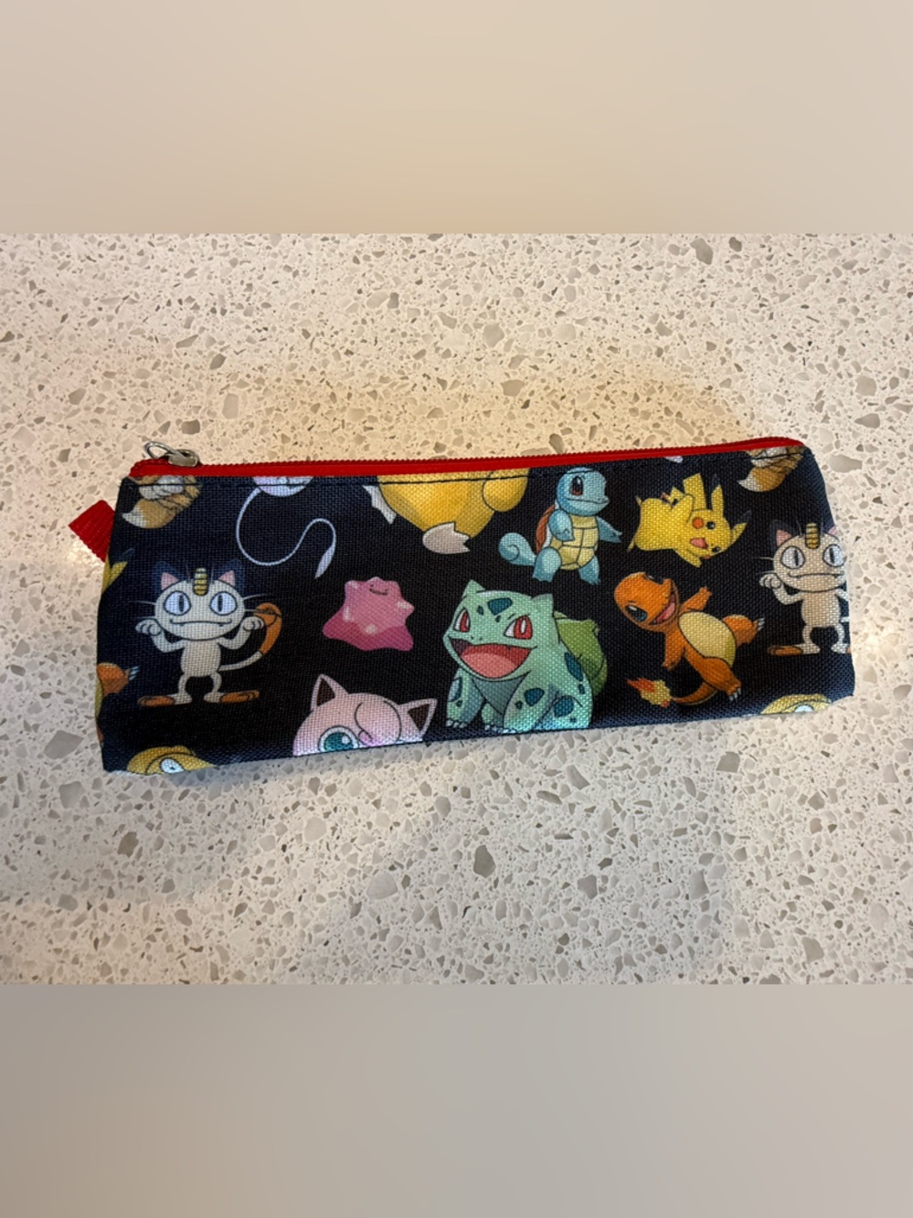 Pokemon Kids Black Character Pencil Case with Red Zipper